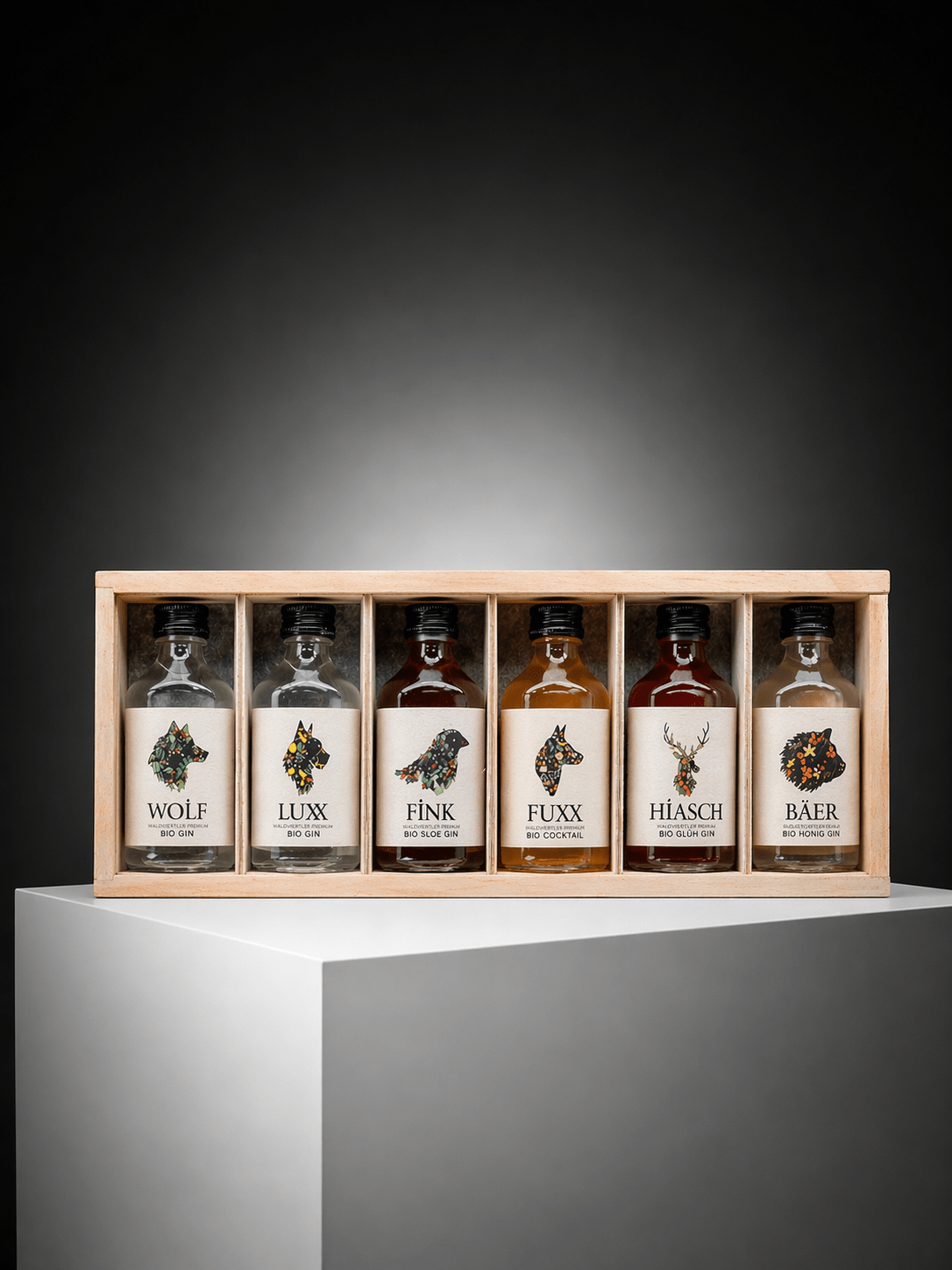 Tasting Holzbox 6 Sorten 20ml – Waldviertler Bio Gin Probierset