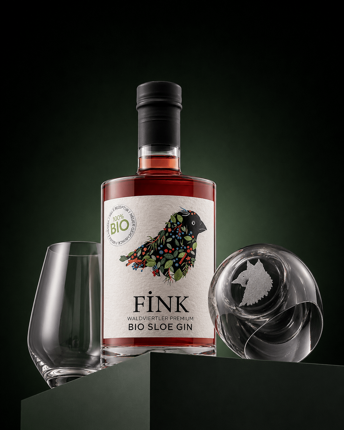 FiNK Geschenkbox Bio Sloe Gin mit gravierten Gläsern – 500ml Set