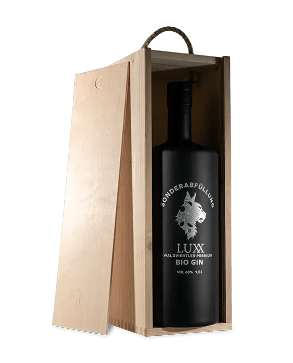 LuXX Black Edition mit Holzbox – Premium Geschenk Bio Gin
