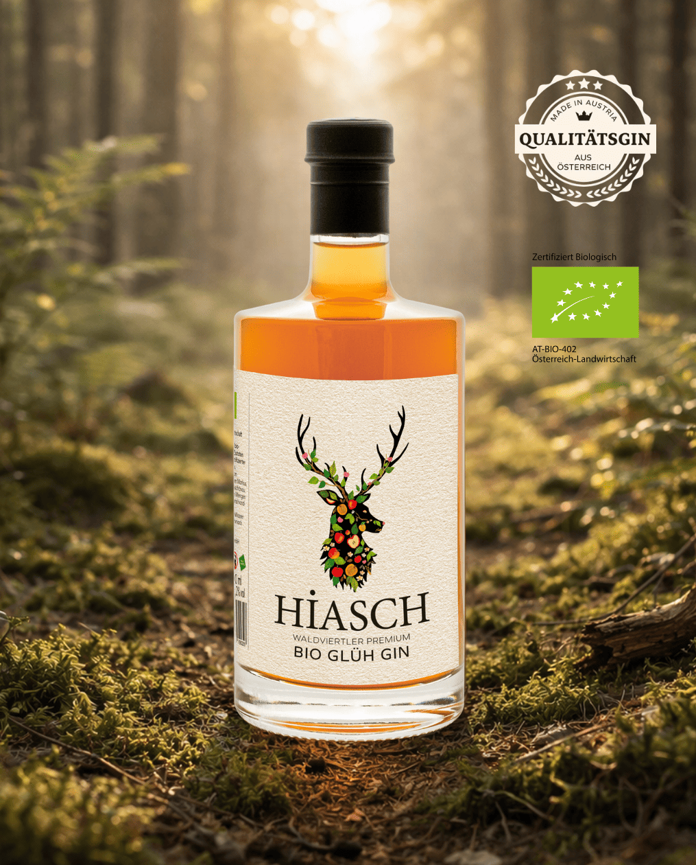 HiASCH Glüh Gin Flasche Detail – heiße Bio Spirituose für Winter