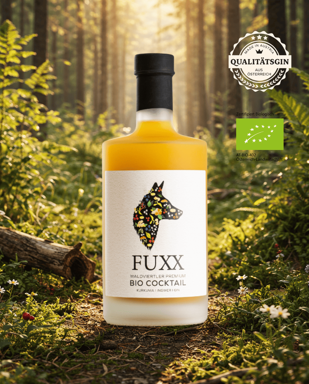 FuXX Gin Cocktail Flasche Detail – ready-to-drink Bio Spirituose