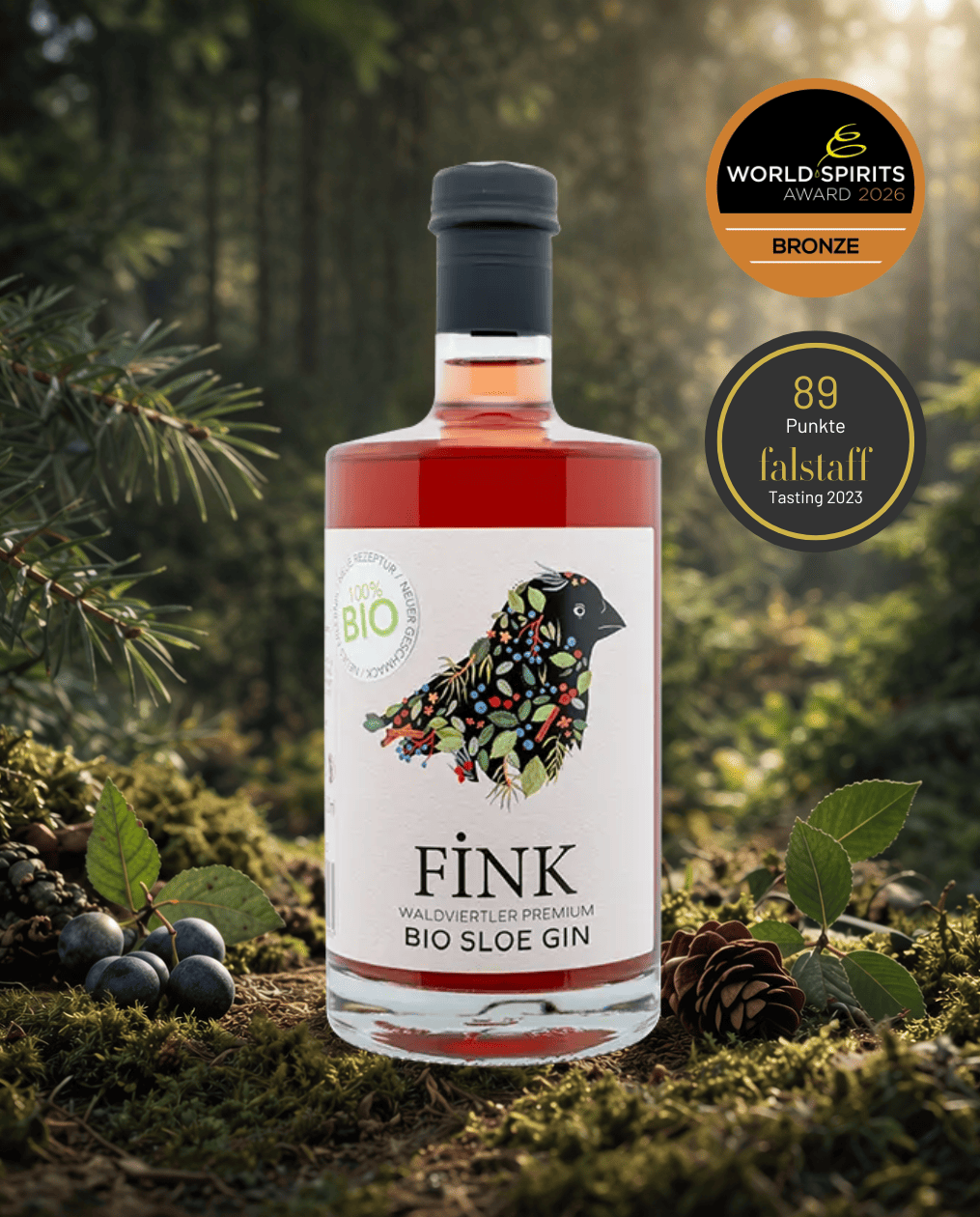 FiNK Bio Sloe Gin Flasche Detail – Waldviertler Schlehen